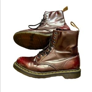 Dr Martens Vegan Cherry Red Boots, size 41 (Women's 9/Men's 7)